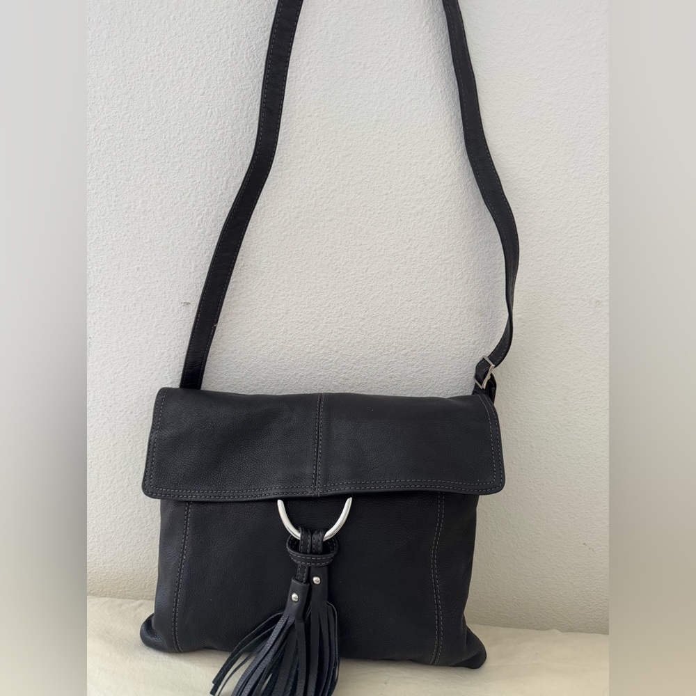 ALFANI Genuine Leather Crossbody Tasseled Bag